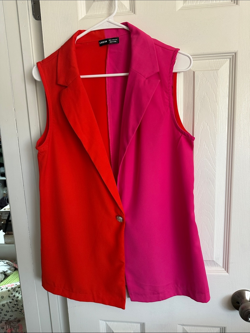 SHEIN Red & Pink Colorblock Sleeveless Blazer Vest